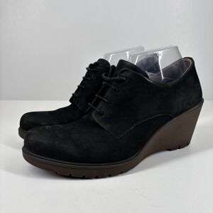 ECCO Adora Women's US 8/8.5 Black Leather Lace-Up Heeled Wedge Ankle Boot Bootie
